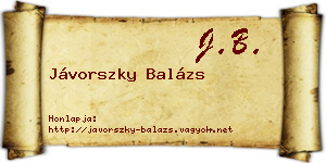Jávorszky Balázs névjegykártya